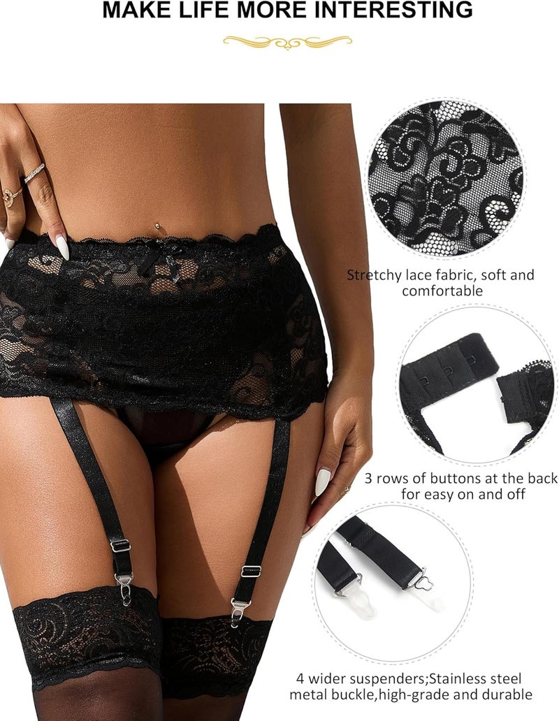 OhYeah! Lace Garter Belt for Thigh Highs Plus Size Garter Belt with 4 Straps Metal Clips Garter Lingerie - Image 5